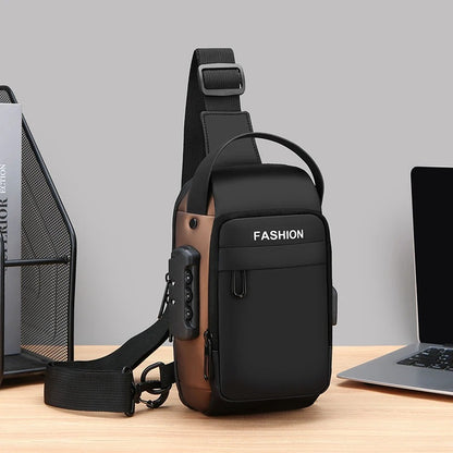 Anti-theft crossbody chest bag with USB charging port for men