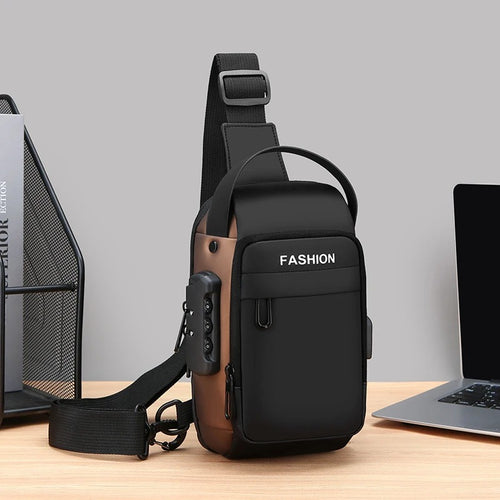 Anti-theft crossbody chest bag with USB charging port for men