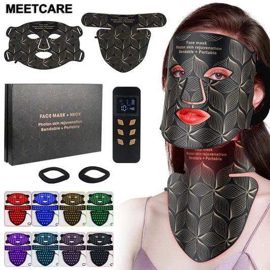 LED face and neck mask with red light for at-home skincare
