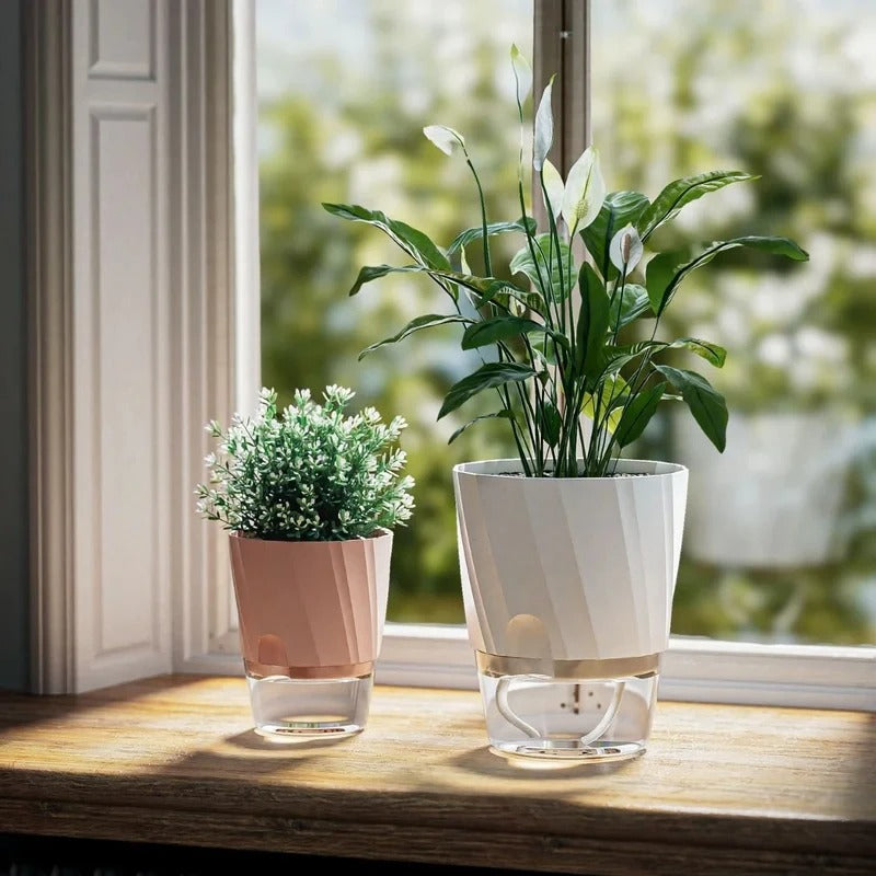 Self-watering flower pot transparent double layer