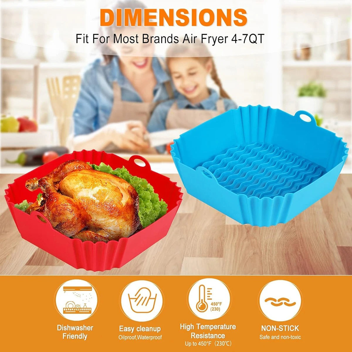 Air Fryer Silicone Liners - Reusable Non-Stick