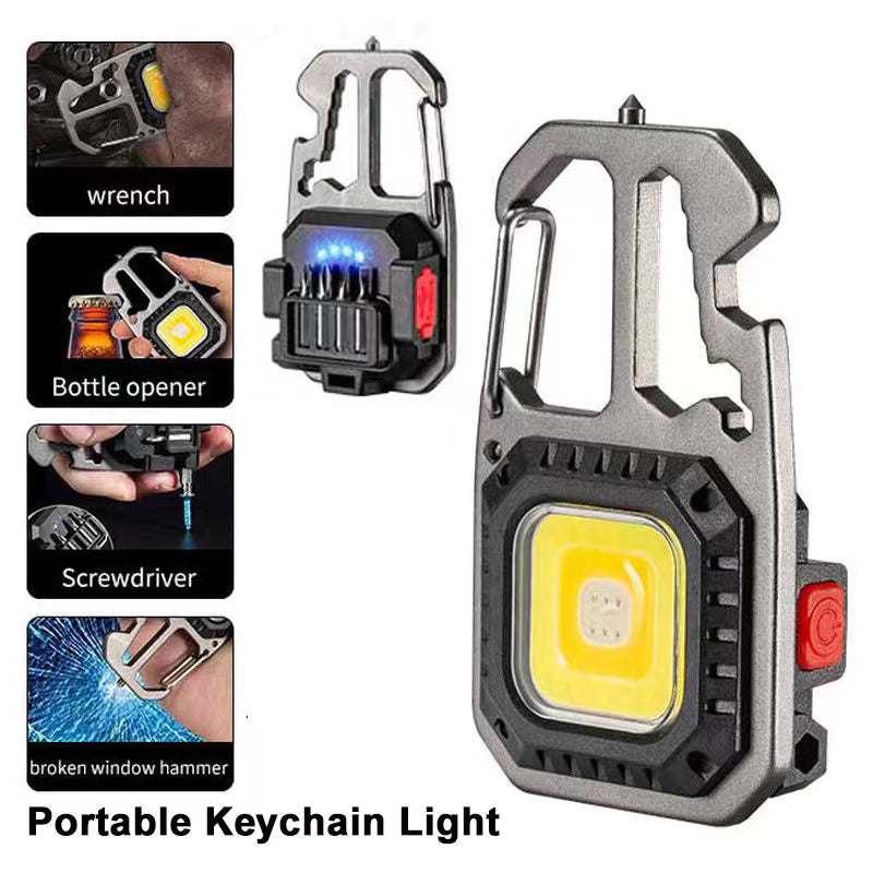 7-mode rechargeable COB keychain flashlight for camping and hiking